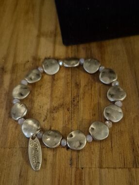 Plunder Gold Tone Bracelet with Pale Pink Beads